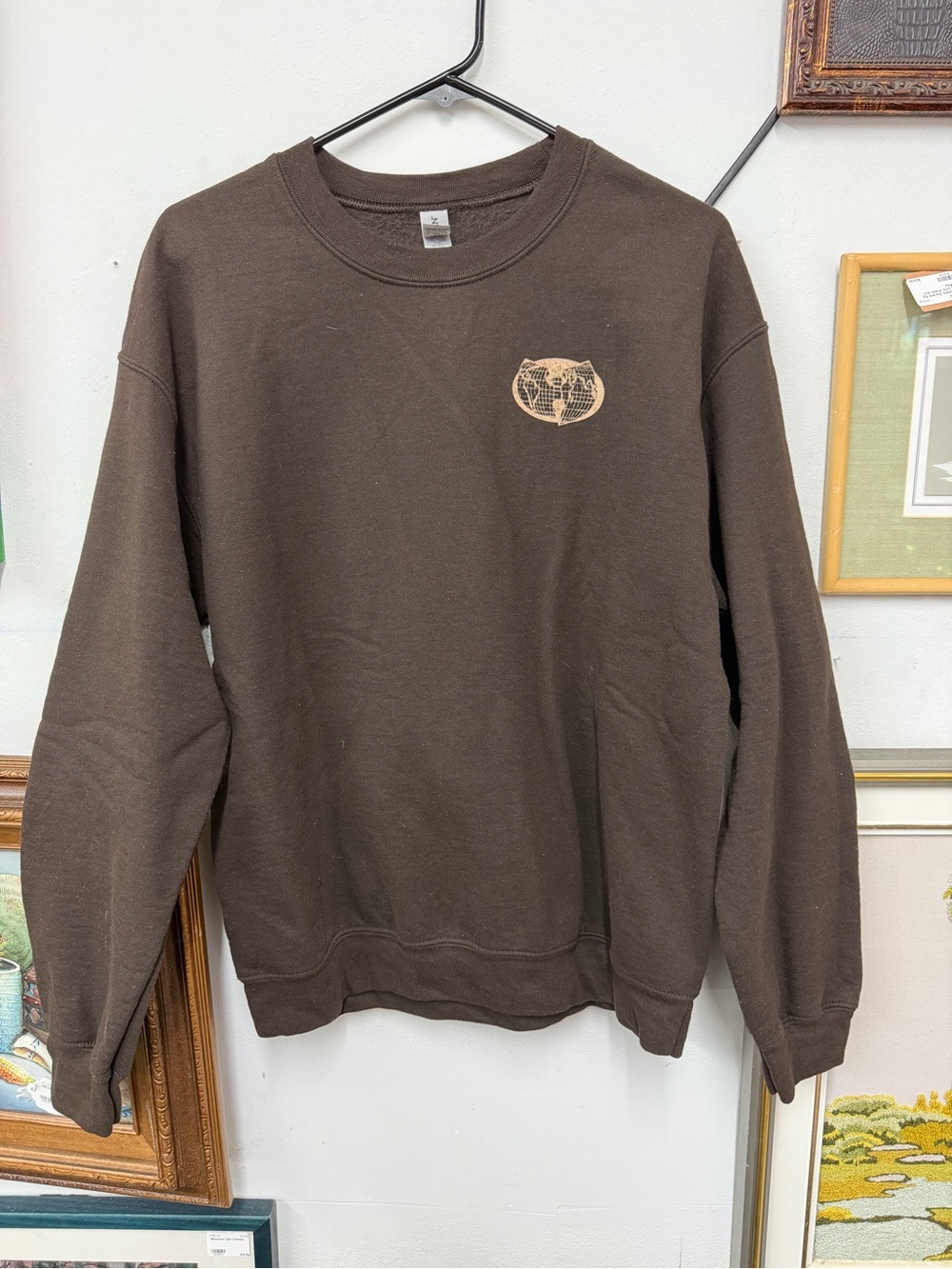 Gildan Brown Crewneck Sweatshirt with Tan Chest Emblem